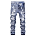 thumbnail image 1 of XASZHN Jeans en Denim pour Garçon Coupe Ajustée Déchirés Usés Mode Enfants Bleu 140, 1 of 6