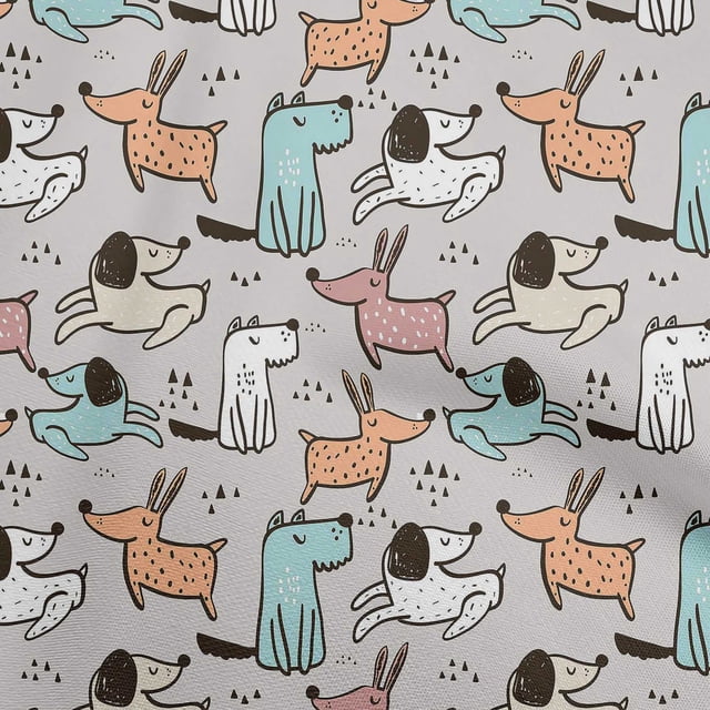 oneOone Cotton Cambric Light Gray Fabric Dog Cartoon Sewing Craft Projects Fabric Prints By Yard 42 Inch Wide-YF