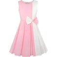 thumbnail image 1 of Girls Dress Color Block Contrast Bow Tie Pink White Party 14 Years, 1 of 8