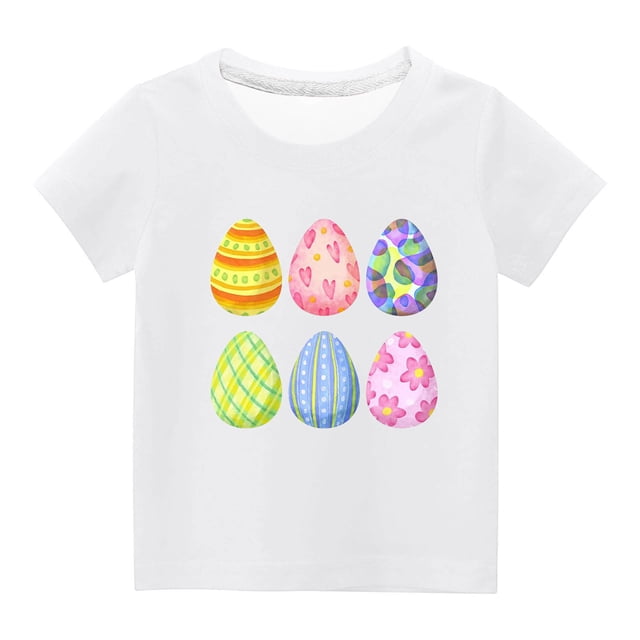 MAOWAPLG Chemises pour Filles Tout-Petits Enfants Garçons Filles Mode Pâques Mignon Oeufs de Pâques Imprimé Col Rond Imprimé Manche Courte Haut