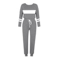 thumbnail image 4 of Posijego Ensemble Femme 2 Pcs Tenue Rayée Décontractée Manches Longues Col Ras du Cou Hauts Pantalons à Cordon Ensembles Détente P-5TG, 4 of 5