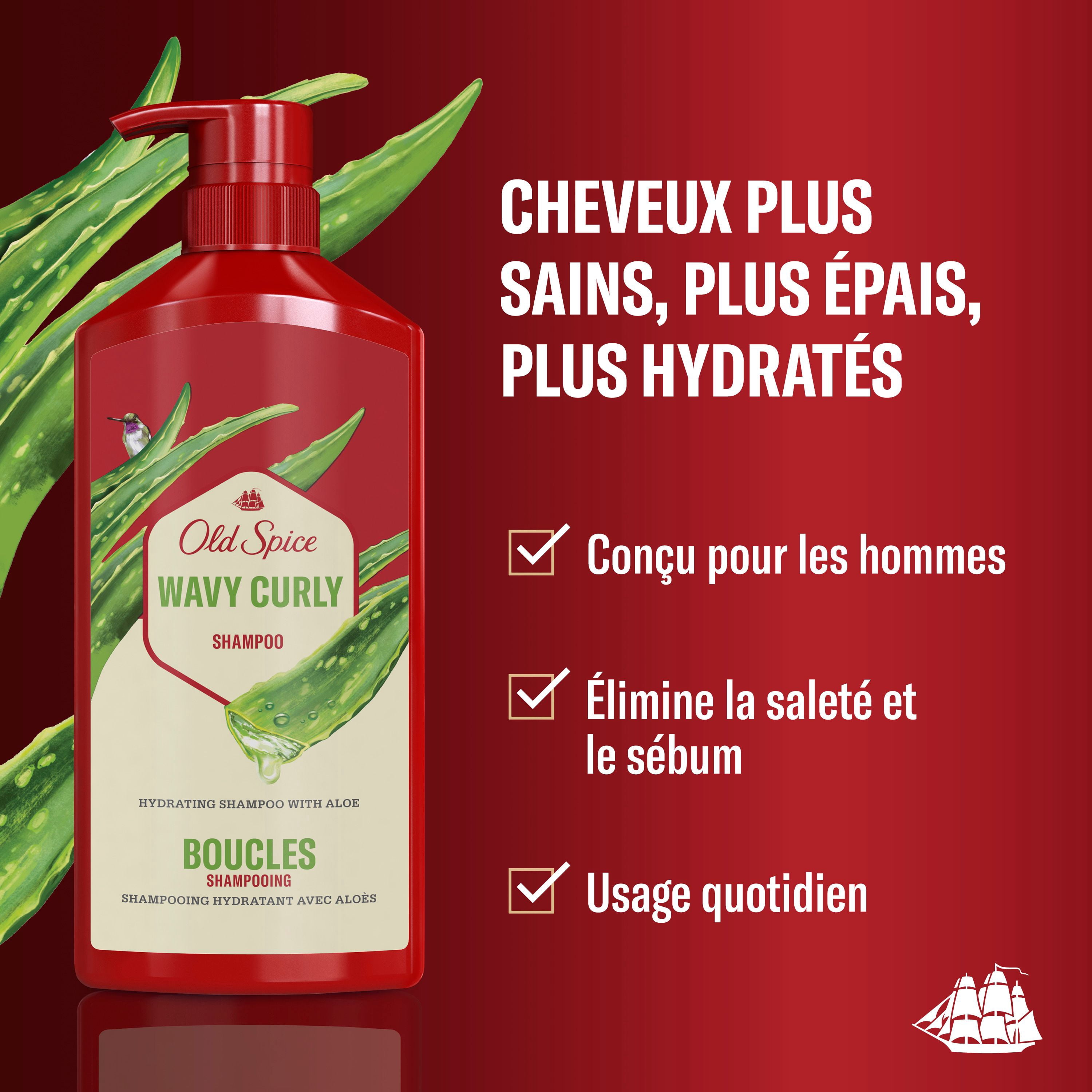 Old Spice Shampooing pour Cheveux Ondulés et Bouclés avec Aloès & Huile d'Avocat