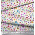 thumbnail image 2 of Soimoi White Rayon Fabric Insect,Sun & Cartoon Alphabets Text Print Fabric by Yard 56 Inch Wide, 2 of 3