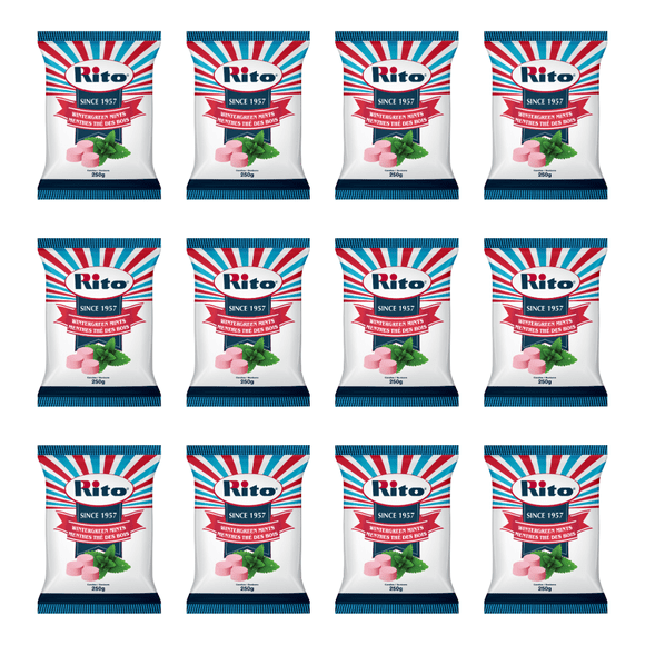 Rito Wintergreen Mints, Wintergreen Hard Candy, 250 g Bag, Pack of 12