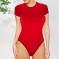 thumbnail image 2 of Penkiiy Justaucorps pour Femmes à Col Rond, Col Rond, Manches Courtes, Coupe Ajustée, Décontracté, Basique, Rallonge, Combinaison Quotidienne, T-Shirts, Rouge, Gaine Ventre, 2 of 6