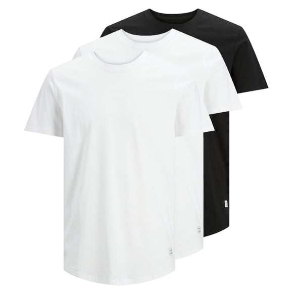 JACK&JONES T-shirt pour Homme, Lot de 3 - T-shirt JJENOA 3 Pk, Manche Courte, Coton Biologique, Couleur Unie Blanc/noir P (Petit)