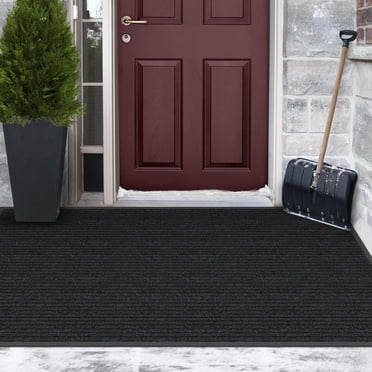 Mainstays Platinum Ribbed Heavy-Duty Indoor/Outdoor 4x6 Utility Mat, Vinyl Backing, Water-Resistant, Non-Slip, Black Onyx, Hallway, Mudroom, Garage
