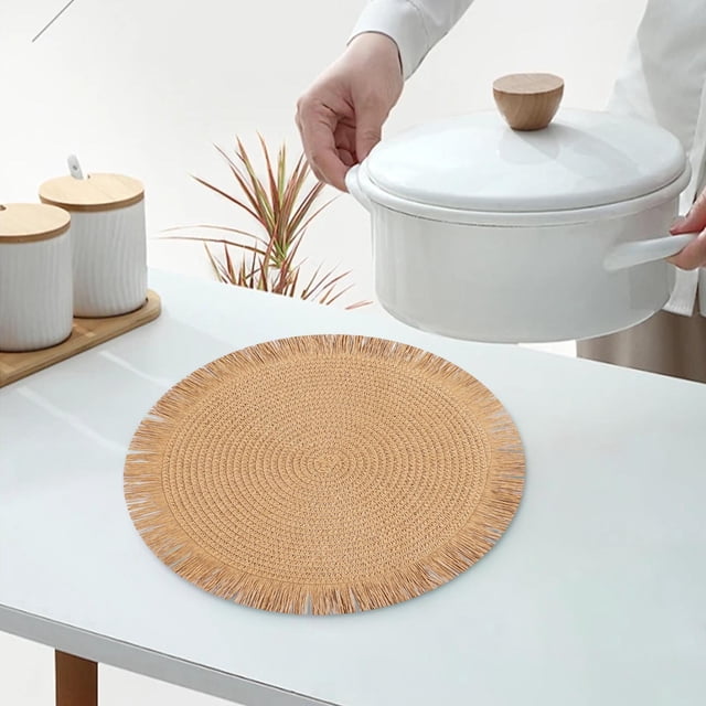 Tapis de Table Rond Tissé 38 cm Isolation Thermique Anti-Huile Imperméable Napperon pour Table à Manger Café Maison Restaurant