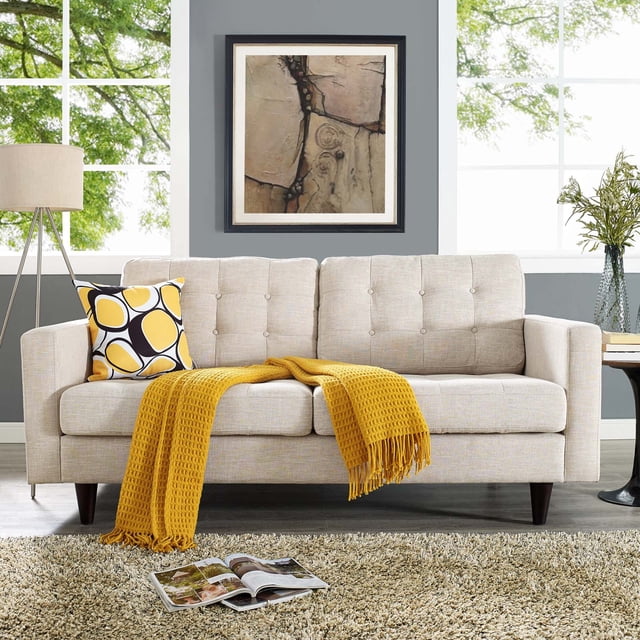 Modway Empress Modern Upholstered Fabric Tufted Loveseat in Beige