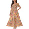 thumbnail image 4 of INSPIRE CHIC Robe Maxi d'Été Décontractée pour Femme à Col en V, Florale, Manches Courtes Volantées, Smockée, Fluide, avec Poches, TG Gris Vert, 4 of 6