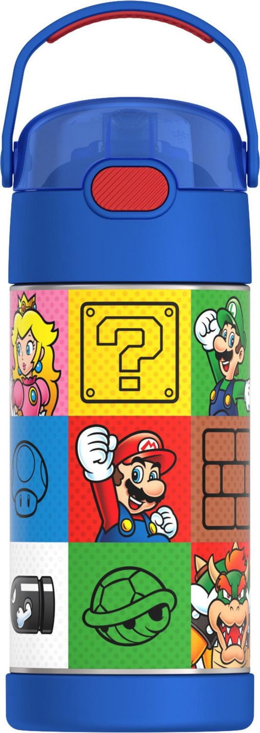 Thermos Kids Vacuum Insulated Funtainer Water Bottle with Flip Up Straw, 355ml, Super Mario, Back to School Supplies