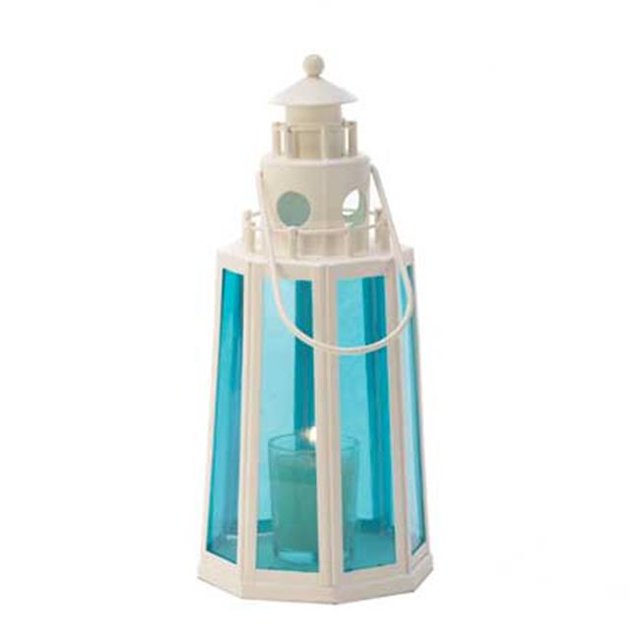 Home Locomotion 10015217 Blue And White Lighthouse Candle Lantern