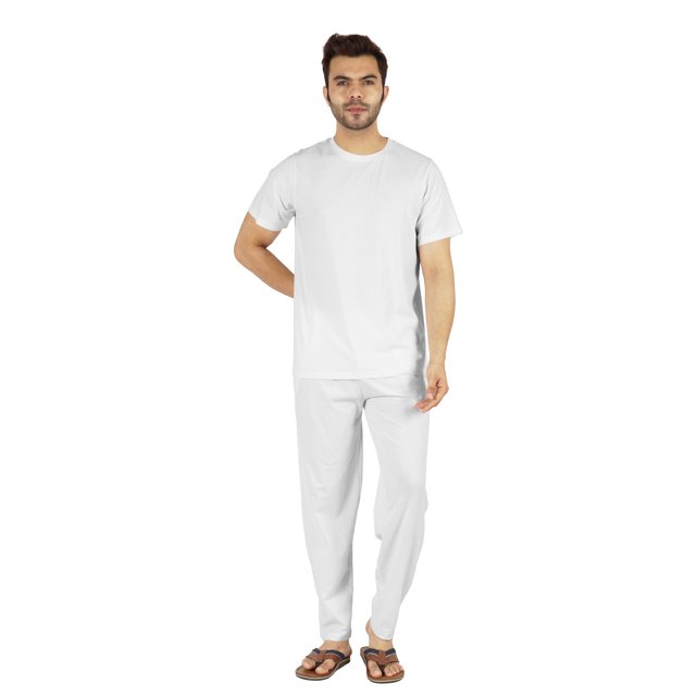 Inkmeso Solid Nightwear Set For Mens Tshirt And Pants Pajama Set Short Sleeve Pjs Loungewear Set