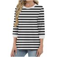 thumbnail image 2 of cfhntfmh Chemises à Rayures d'Automne pour Femmes Coupe Ample Hauts Décontractés T-Shirts à Col Rond Mode T-Shirt à Manches 3/4 Vêtements Confort, 2 of 5
