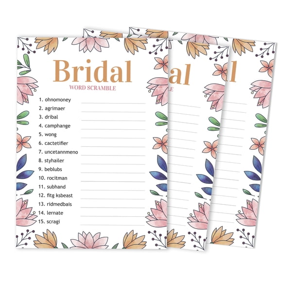 Inkdotpot Scramble Bridal Shower Game Cards Floral Party Wedding Supplies 50-Pack Wedding Word
