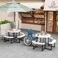 thumbnail image 4 of Costway Round Picnic Table Bench Set with 4 Benches Umbrella Hole All Weather Tabletop White, 4 of 10