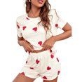 thumbnail image 2 of GDREDA Ensemble de Vêtements de Nuit pour Femme, Ensemble de Maison à la Mode à Col Rond, Manches Courtes, Shorts avec Imprimé, Pyjama Décontracté et Pantalon de Pyjama, Ensemble de pyjamas pour Femme, pyjamas Beige, TTG, 2 of 9