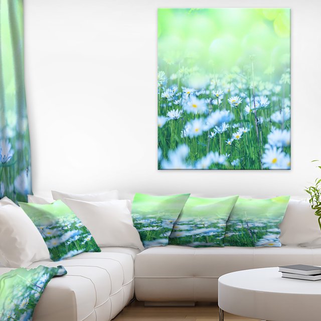 Fleurs de Camomille sur Fond Vert - Grande Impression sur Toile