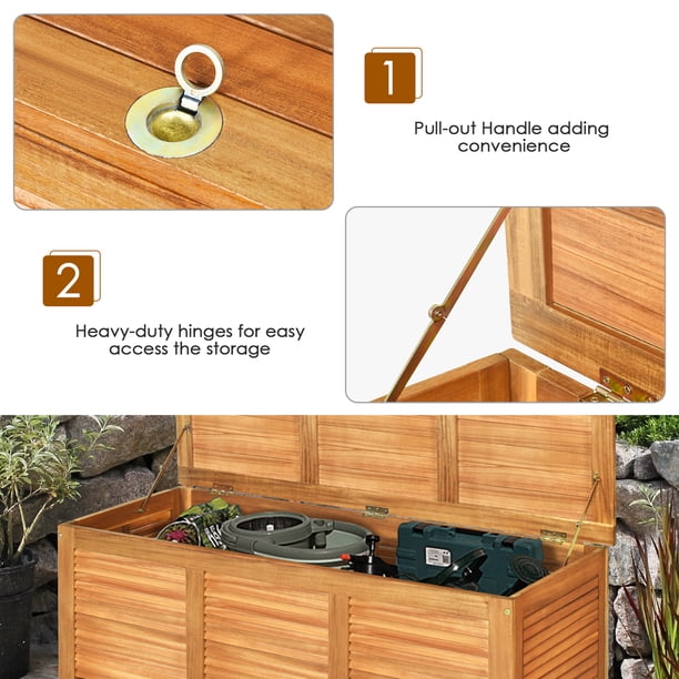 Gymax Acacia Wood Deck Box 46 Gallon Garden Backyard Storage Bench