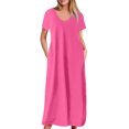 thumbnail image 2 of AherBiu Robe T-Shirt Longue Grande Taille pour Femmes à Manches Courtes, Col en V, Été, Décontractée, Confortable, avec Poches, 2 of 5