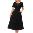 thumbnail image 1 of biudgviw Robes Maxi pour Femmes Été Manches Courtes Col en V Oeillets Ajouré à Étages Robe Trapèze Fluide Robe de Plage Vacances, 1 of 5