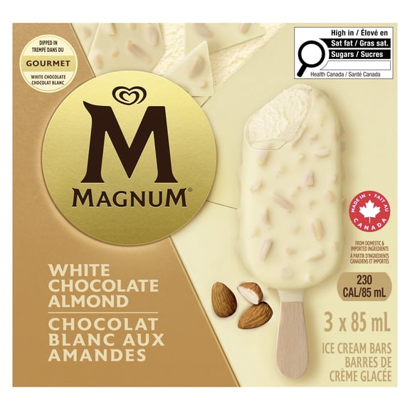 Magnum White Chocolate Almond Ice Cream Bar, 3 x 85 mL