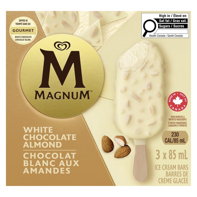 Magnum White Chocolate Almond Ice Cream Bar, 3 x 85 mL