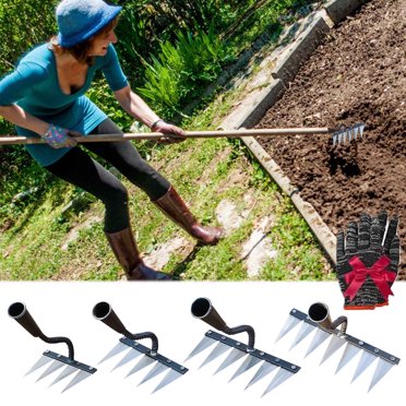 Iron Rake for Gardening and Weeding,Ironrake the Heavy-Duty Iron Weeding Rake,4/5/6/7/8 Teeth Carbon Steel Garden Weeding Rakes,Gardening Hand Weeder Tools with a Pair of Gloves
