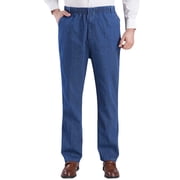 Gaexia Men's Jeans High Waist Stretch Denim Trousers Loose Fit Comfortable Elastic Waistband Casual Deep Crotch Design Durable Fashion Pants