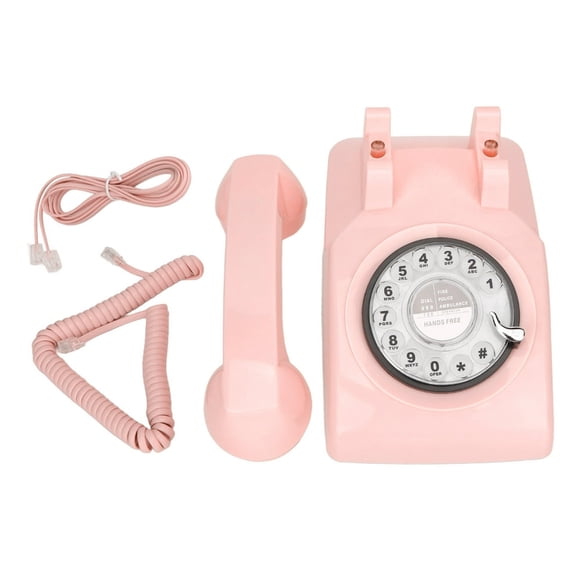 CUITING Retro Rotary Telephone Corded Old Fashioned Vintage Home Phone with Mechanical Ringer and Speaker Function Pink