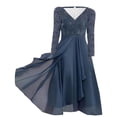 thumbnail image 2 of WTXUE Robe à Manches Longues, Robe Décontractée à Manches Longues Imprimée en Chiffon avec Coutures pour Femme, Robe Bleu Marine pour Femme, Bleu Marine TG, 2 of 8