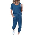 thumbnail image 1 of Yuyuzo Womens Workout Sets 2 Piece Short Sleeve Crew Neck T-Shirts Drawstring Jogger Pants with Pockets, 1 of 5
