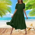 thumbnail image 2 of Sentmoon Robe de Bal Grande Taille à Manches Courtes, Col Ras du Cou, Robe Maxi pour Femmes 2026 Été, Couleur Unie, Coupe Régulière, Respirante, Mode, Robes d'Anniversaire pour Femmes, Vert P, 2 of 7