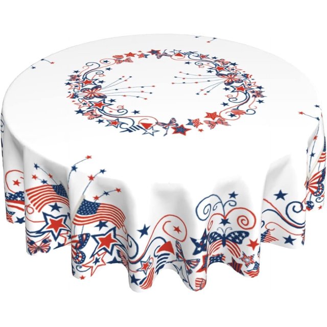 Nappe Drapeau des États-Unis Ronde Étoiles Américaines Papillons Cercle Nappe 60 Pouces 4th of July Memorial Day Patriotique Résistante à la Chaleur Réutilisable Housse de Table pour Décoration de Fête Cuisine Salle à Manger