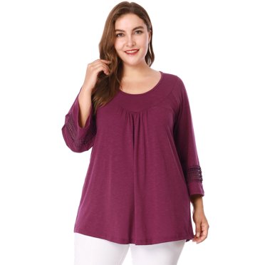 GRACE & GRANDEUR Women's Plus Size St Patrick's Day Casual Solid Raglan Sleeves Tops Purple 4X
