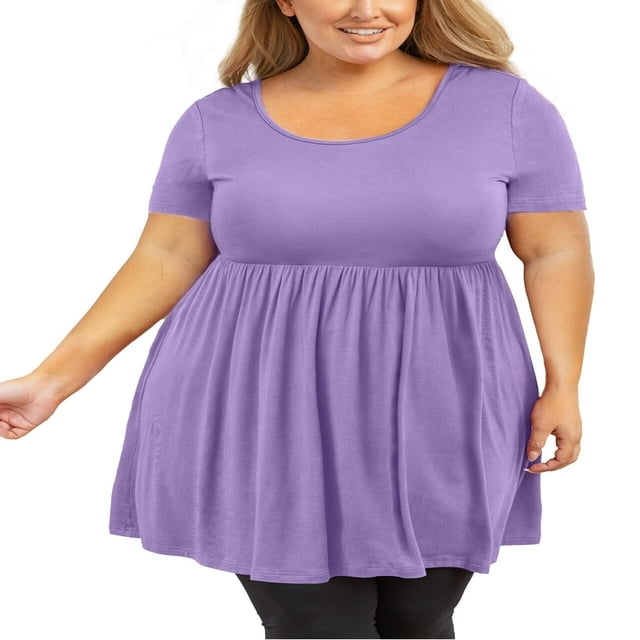 Tunique Grande Taille pour Femmes Manches Courtes Roses Vertes Hauts 3X Col Rond Vêtements Été Fluide Vêtements de Maternité Chemise