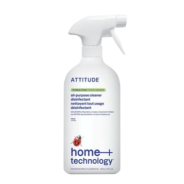 ATTITUDE home+ technology, Nettoyant Tout Usage Désinfectant 99.99 % en Vaporisateur, Nettoyant Naturel, Thym et Agrumes, 800ml