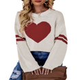 thumbnail image 1 of Pull pour Femmes Manches Longues Col Tricoté Cœur Ample Fête de Rue Chemise Décontractée Rose TG, 1 of 5