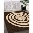 thumbnail image 3 of Ahgly Company Tapis d'Intérieur Ronds Transitionnels Noirs et Bruns Lavables à la Machine, 3 Pieds Rond, 3 of 7