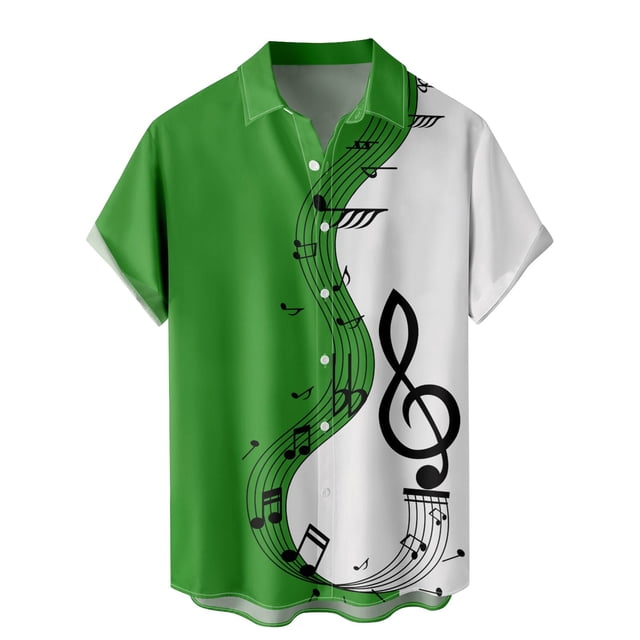 Xdzjlr Polos pour Hommes Patchwork Musical Décontracté Manches Courtes Bouton Col Rabattu Blouse T-Shirt Polyvalent Hommes G