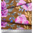 thumbnail image 2 of Soimoi Brown Modal Satin Fabric Leaves & Floral Fabric Prints by Yard 42 Inch Wide, 2 of 3