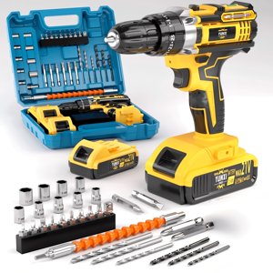 21V Ensemble de perceuses sans fil, Kit d'outils multifonctions pour la maison, tournevis électrique portatif avec batterie en option & Chargeur, Perceuse portable avec boîte à outils pour DIY & Réparations