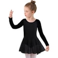 thumbnail image 2 of Robes pour Petites Filles Manches Longues Robe de Ballet Unie Danse pour Enfants Filles Justaucorps Tutu Tenue Performance Pratique Robe Douce Extensible Robe Ado Fille Noir 8 Ans-9 Ans, 2 of 6