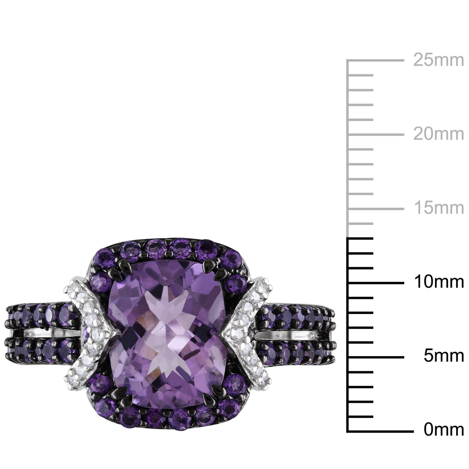 Bague cocktail Tangelo avec améthystes 3-1/3 CT PBT et diamants 1/6 CT poids total en argent sterling