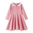 thumbnail image 1 of B91xZ Robe à Manches Courtes pour Petites Filles, Manches Volantées, Extensible, Ligne A, Évasée, Robe de Fête, Rose 11-12 Ans, 1 of 5