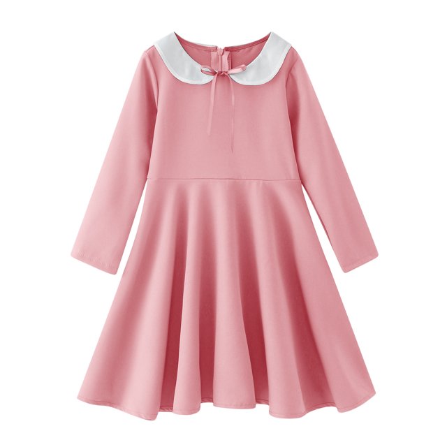 B91xZ Robe à Manches Courtes pour Petites Filles, Manches Volantées, Extensible, Ligne A, Évasée, Robe de Fête, Rose 11-12 Ans
