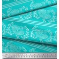 thumbnail image 3 of Soimoi Rayon Fabric Stripe,Leaves & Hen Block Printed Fabric 1 Yard 42 Inch Wide, 3 of 3
