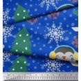 thumbnail image 2 of Soimoi Blue Rayon Fabric Christmas Tree & Penguin Cartoon Print Sewing Fabric Yard 56 Inch Wide, 2 of 5