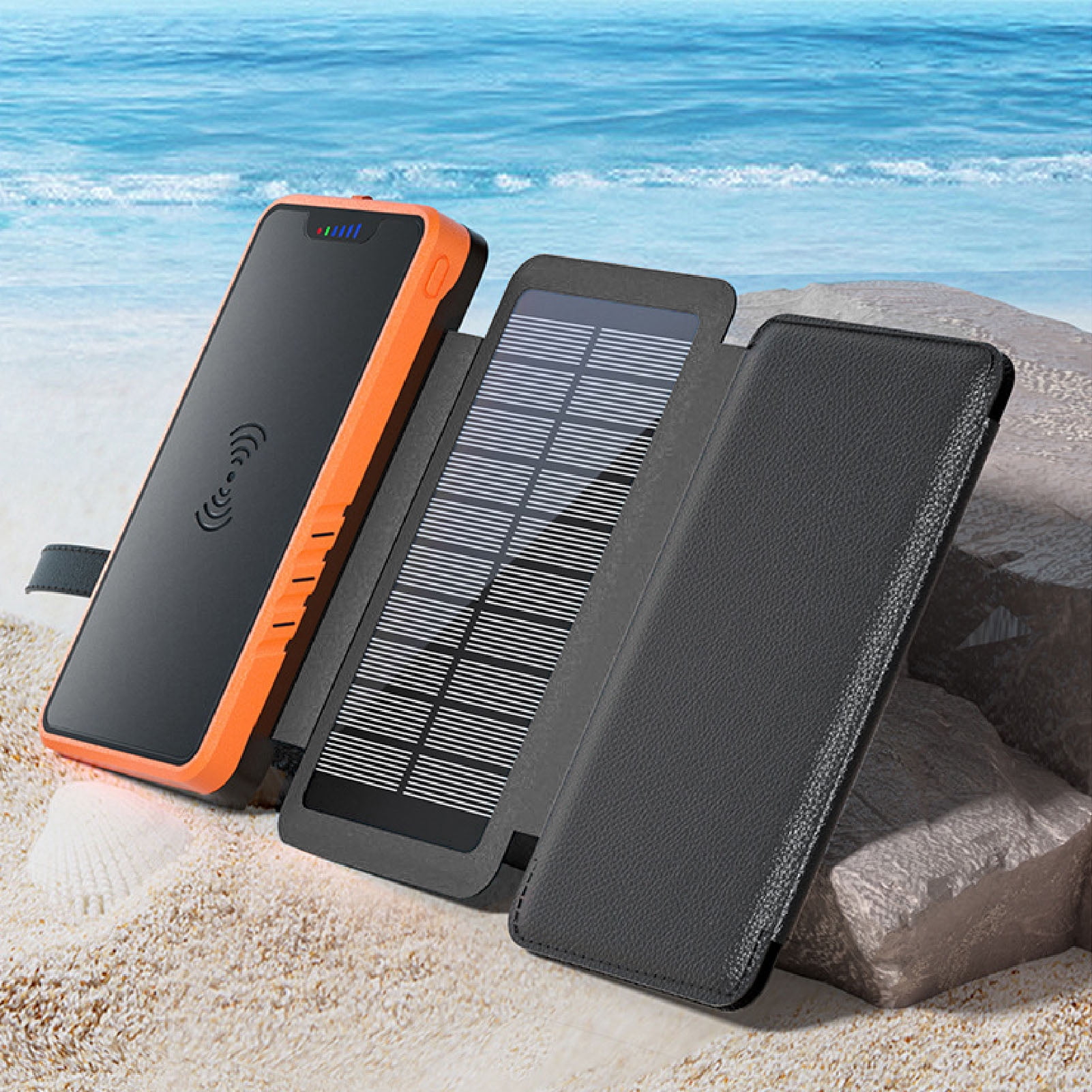 20000mAh Solar Power Bank, Efficient Wireless Power Bank with Tri Fold Solar Panel & LED Light & Double USB Output, Waterproof External Battery Pack for Phone Tablet Outdoor