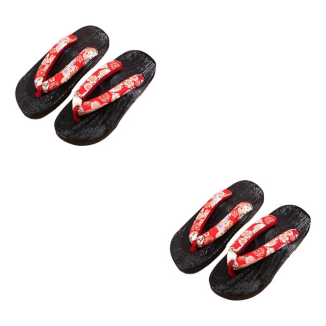 ZheElen Japanese Clogs Slippers Geta Sandals Flip Flops for Men Women 36 Red Round Size 37 2Set